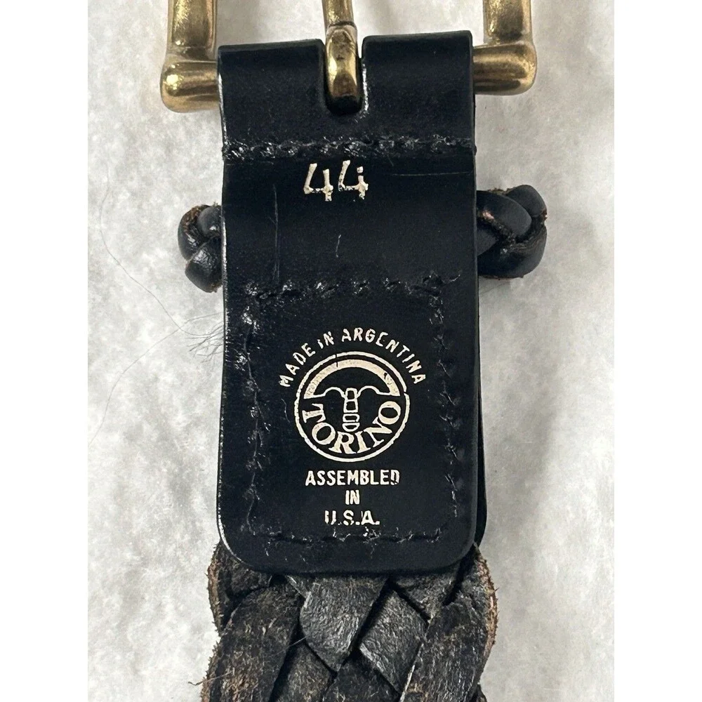 Torino Leather Belt Black Braided Mens Size 44 Brass Buckle Argentina